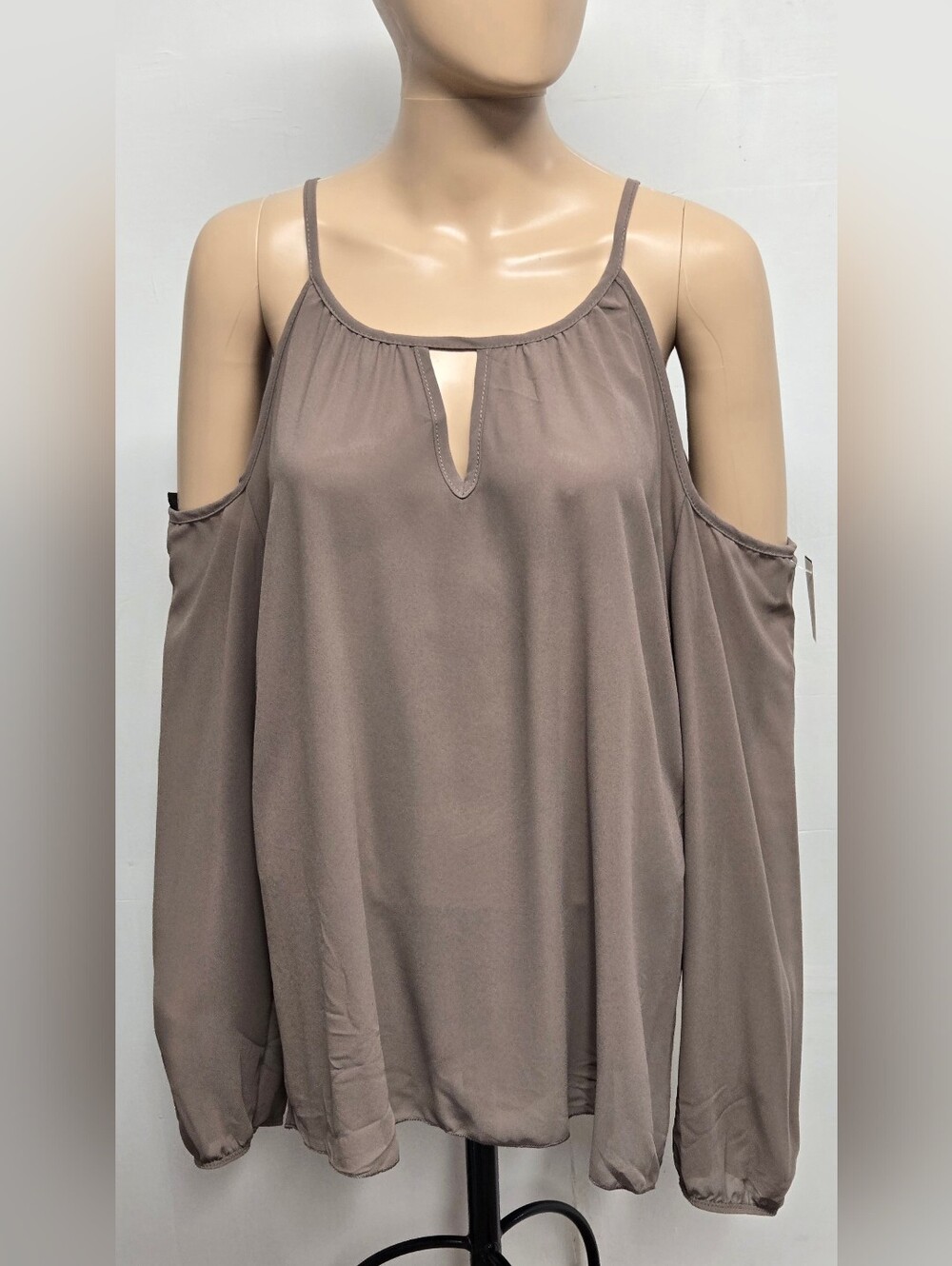 Tovia 3XL Off The Shoulder Long Sleeve Top Keyhole Sheer Mocha Y2k New
